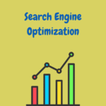 "Search Engine Optimization illustration with colorful bar chart and upward line graph."